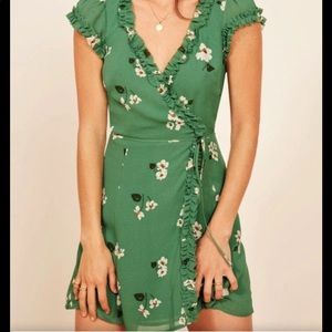 Reformation Garnet Wrap Dress in green flower